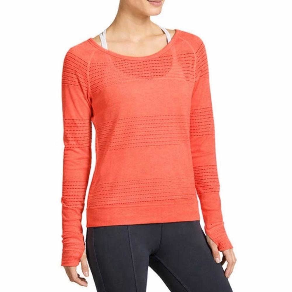 Athleta Limitless Mesh Crew Pullover XS Coral Orange Athletic Top